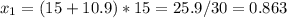 x_{1}=(15+10.9)\2*15=25.9/30=0.863