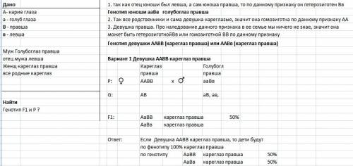 Голубоглазый праворукий юноша (отец его был левша) женился на кареглазой правше (все её родственники