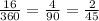 \frac{16}{360}= \frac{4}{90}= \frac{2}{45}