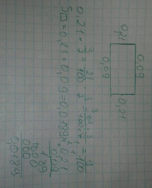 Сторона прямоугольника 0,21 м. другая составляет от неё 3/7. найти площадь прямоугольника