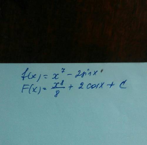 Найти общий вид первообразной f(x)=x^7-2sinx