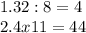 1.32:8=4 \\ 2.4x11=44