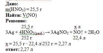 Какой объем газообразного оксида азота 2 no выделился если его прореогировало 25,5 г азотной кислоты