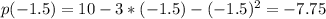 p(-1.5)=10-3*(-1.5)-(-1.5)^2=-7.75