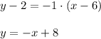 y-2=-1\cdot (x-6)\\\\y=-x+8