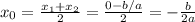 x_0= \frac{x_1+x_2}{2}=\frac{0-b/a}{2}=-\frac{b}{2a}