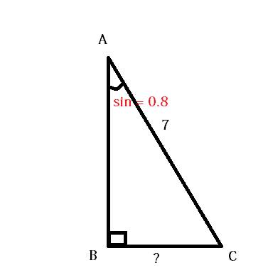 Втреугольнике abc угол в равен 90 градусов, sina=0,8 ас=7 найдите вс