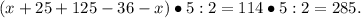 (x+25+125-36-x)\bullet5:2=114\bullet5:2=285.