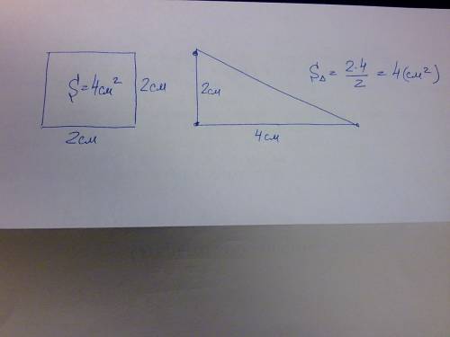 Начертить прямоугольник квадрат и треугольник с одинаковой площадью 4см2