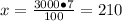 x= \frac{3000\bullet7}{100} =210