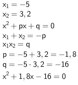 Решить: составить квадратное уравнение по его корням,x^1=-5.x^2=3.2