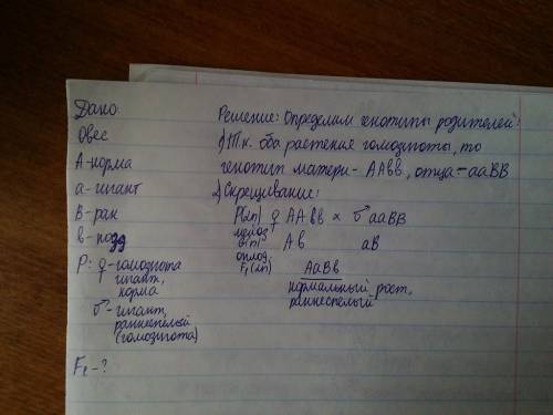 Нормальный рост овса доминирует над гигантизмом, а раннеспелость над познеспелостью. гены обоих приз