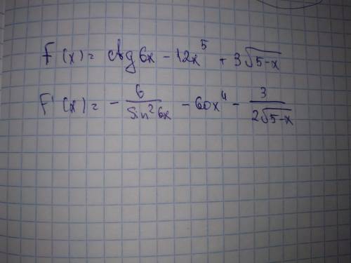 Найдите производную функции f(x) = ctg6x - 12x^5 + 3√5-x