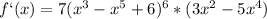 f`(x)=7(x^3-x^5+6)^6*(3x^2-5x^4)