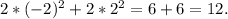 2*(-2) ^{2} + 2*2^{2} = 6+6=12.