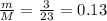 \frac{m}{M}= \frac{3}{23} = 0.13