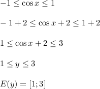 -1 \leq \cos x \leq 1\\\\-1+2 \leq \cos x +2 \leq 1+2\\\\1 \leq \cos x +2\leq 3\\\\1 \leq y\leq 3\\\\E(y)=[1;3]