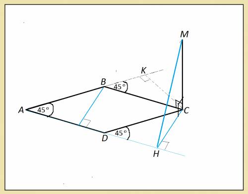 Срисунком к этой по , 10 кл. к плоскости ромба abcd, в котором угол а=45, ab=8 см, проведен перпенди