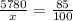 \frac{5780}{x} = \frac{85}{100}