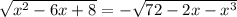 \sqrt{x^2-6x+8} =- \sqrt{72-2x-x^3}