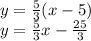 y=\frac53(x-5)\\&#10;y=\frac53x-\frac{25}3