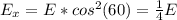 E_x=E*cos^2(60)=\frac{1}{4}E