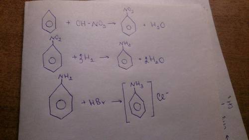 Как решить цепочку c6h6 - - - c6h5no2 c6h5nh2 c6h5nh3br