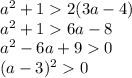 a^2+12(3a-4)\\a^2+16a-8\\a^2-6a+90\\(a-3)^20