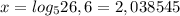 x=log _{5} 26,6=2,038545