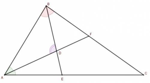 Втреугольнике abc проведены биссектрисы из вершин a и b. точка их пересечения обозначена d. найдите