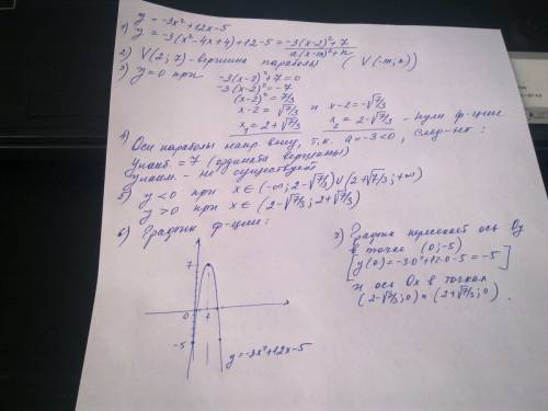 Решите, . дана квадратичная функция: 1) y=2x^2+4x-6; 2) y=-3x^2+12x-5 1) ее к виду y=a(x-m^2)+n 2) н