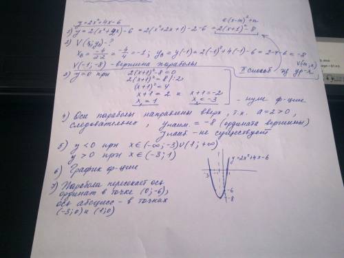 Решите, . дана квадратичная функция: 1) y=2x^2+4x-6; 2) y=-3x^2+12x-5 1) ее к виду y=a(x-m^2)+n 2) н