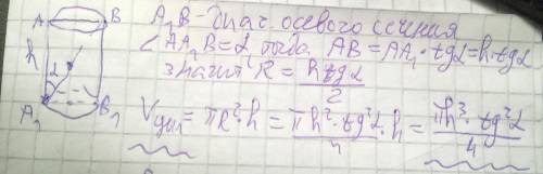 Заранее ! не могу понять 1) высота цилиндра равна h и составляет с диагональю осевого сечения угол а