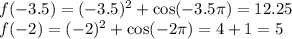 f(-3.5)=(-3.5)^2+\cos (-3.5\pi)=12.25 \\ f(-2)=(-2)^2+\cos (-2\pi )=4+1=5