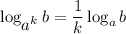 \log_\big{a^k}b=\dfrac{1}{k}\log_ab