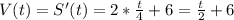 V(t)=S'(t)=2* \frac{t}{4}+6= \frac{t}{2}+6