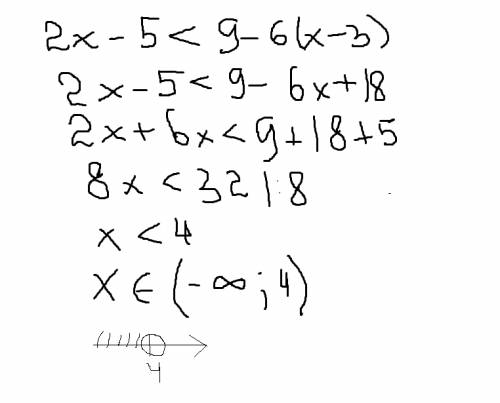 2х -5 < 9 -6(х-3) решити неравинства