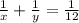 \frac{1}{x} + \frac{1}{y} = \frac{1}{12}