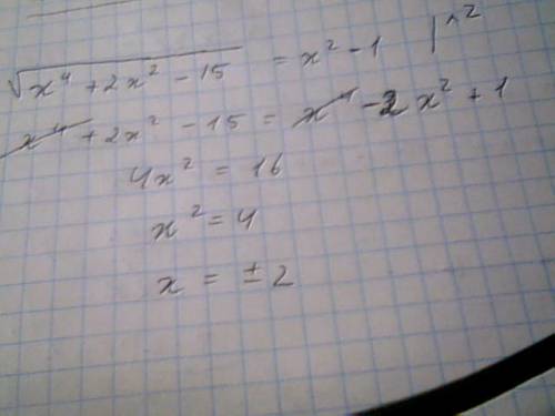 Под корнем x^4+2x^2-15=x^2-1 решить уравнение