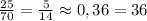 \frac{25}{70}= \frac{5}{14} \approx0,36=36