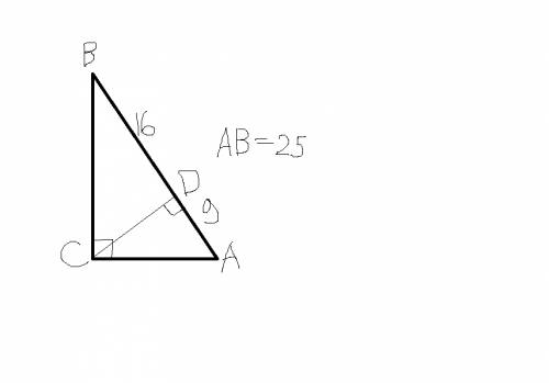 Впрямоугольном треугольнике из вершины прямого угла, проведена высота, которая делит гипотенузу на о
