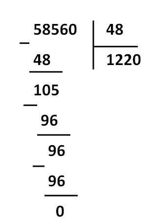Как поделить 58560: 48 в столбик как?