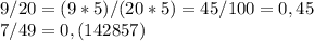 9/20=(9*5)/(20*5)=45/100=0,45 \\ 7/49=0,(142857)