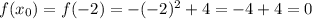 f(x_0)=f(-2)=-(-2)^2+4=-4+4=0