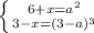 \left \{ {{6+x=a^2} \atop {3-x=(3-a)^3}} \right.