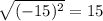 \sqrt{(-15)^{2} } = 15