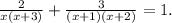 \frac{2}{x(x+3)}+ \frac{3}{(x+1)(x+2)}=1.