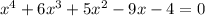 x^{4}+6 x^{3}+5 x^{2}-9x-4=0