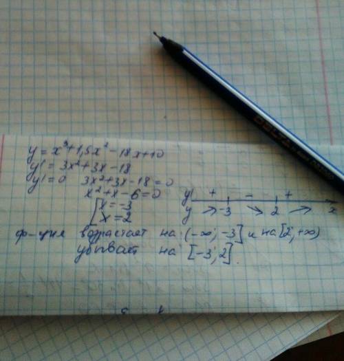 Найдите промежутки убывание функции f(x)=x3+1,5x2-18x+10​