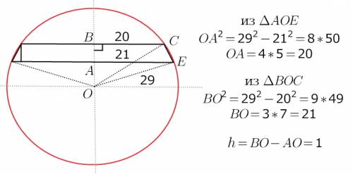 Вокружности радиуса 29 вписана трапеция, основание которой равны 40 и 42, причем центр окружности ле
